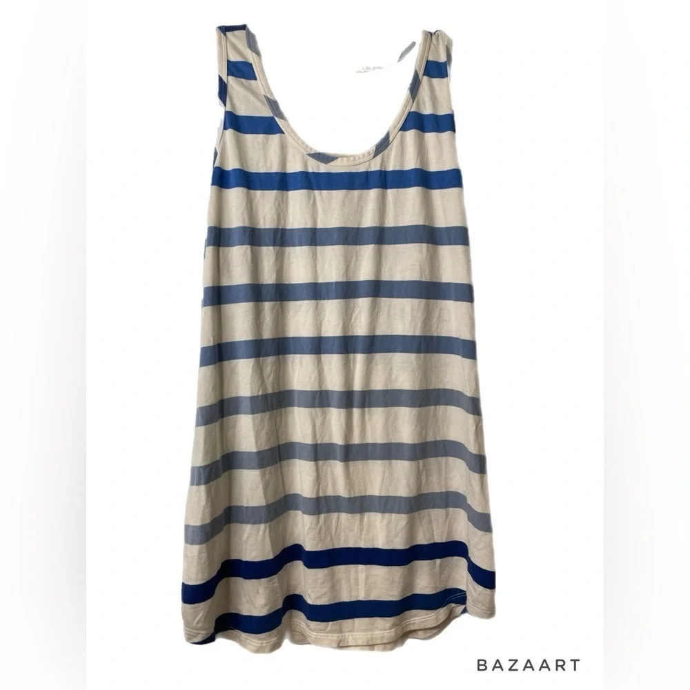 CAbi blue & white striped top. Stripes alternate from bright to faded. Size M W - Picture 2 of 5